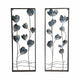 Metal Hanging Wall Panels Set of 2 | Blue Blooming Flowers | Black, Gold