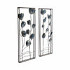 Metal Hanging Wall Panels Set of 2 | Blue Blooming Flowers | Black, Gold