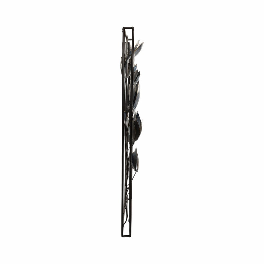 Metal Hanging Wall Panels Set of 2 | Blue Blooming Flowers | Black, Gold