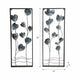 Metal Hanging Wall Panels Set of 2 | Blue Blooming Flowers | Black, Gold