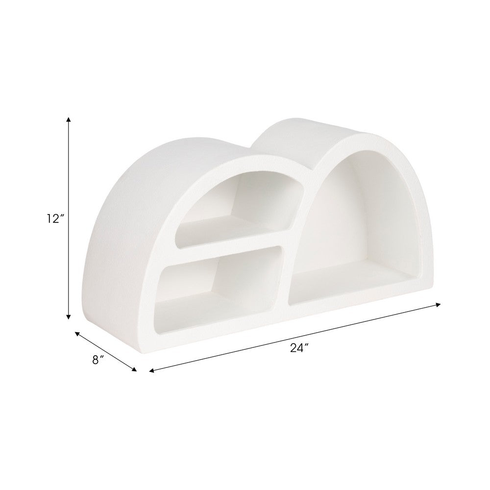 Wall Mounted Display Shelf | 3 Arched Compartments | 24" White Wood