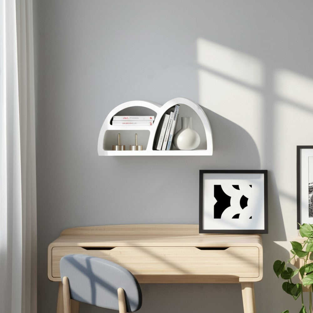 Wall Mounted Display Shelf | 3 Arched Compartments | 24" White Wood