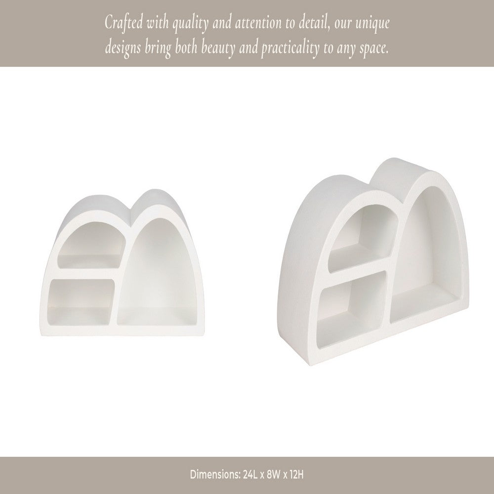 Wall Mounted Display Shelf | 3 Arched Compartments | 24" White Wood