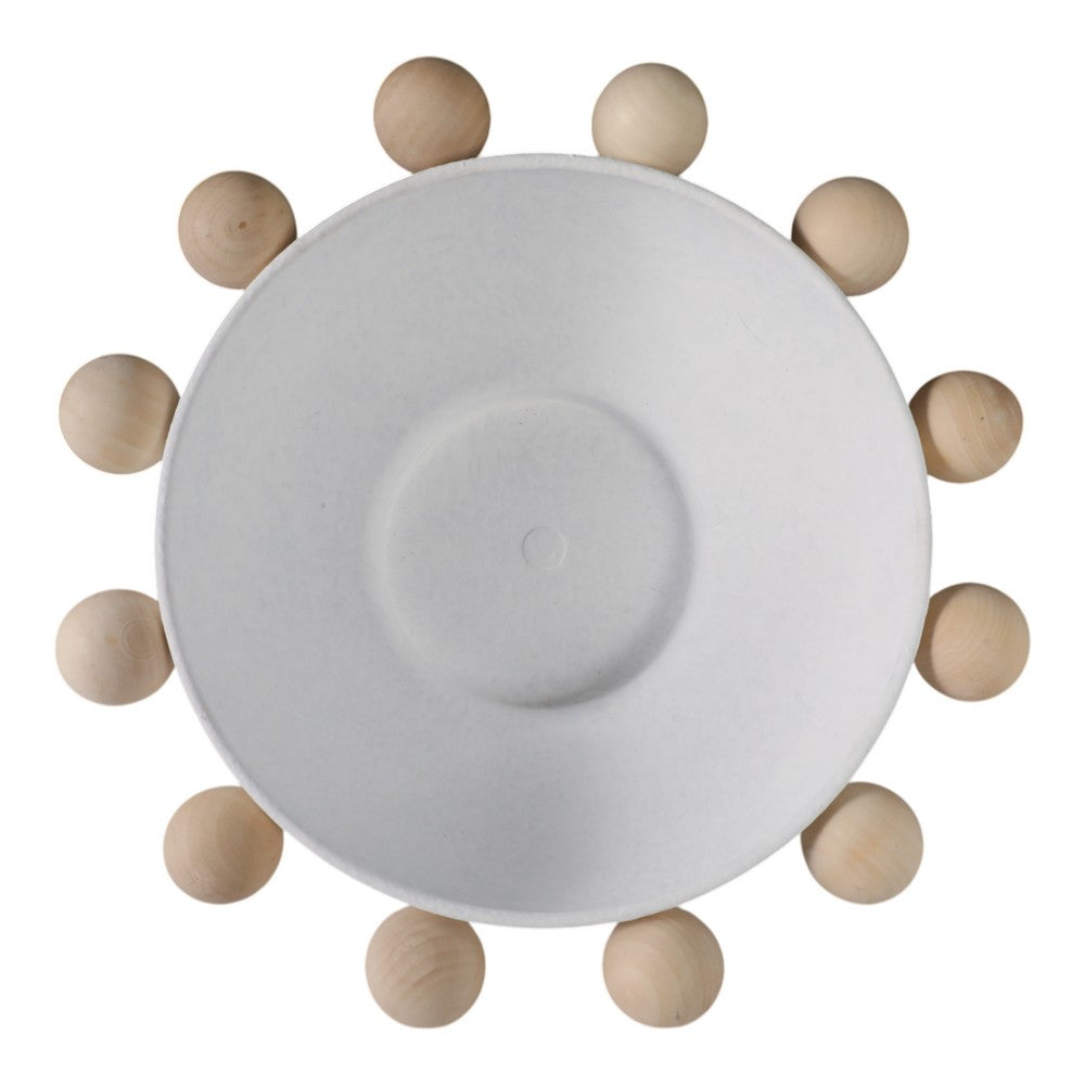 Decorative Acessory Bowl | 13" | Large Brown Wooden Knobs | White