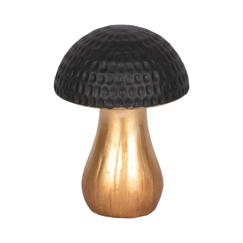 Tabletop Decor | 7" Ceramic Mushroom Figurine | Hammered Top | Gold Stalk