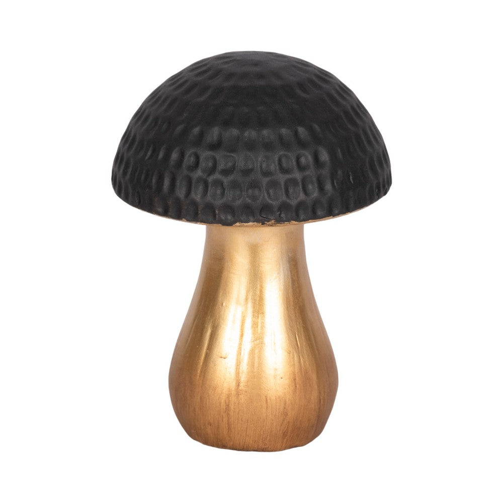 Tabletop Decor | 7" Ceramic Mushroom Figurine | Hammered Top | Gold Stalk