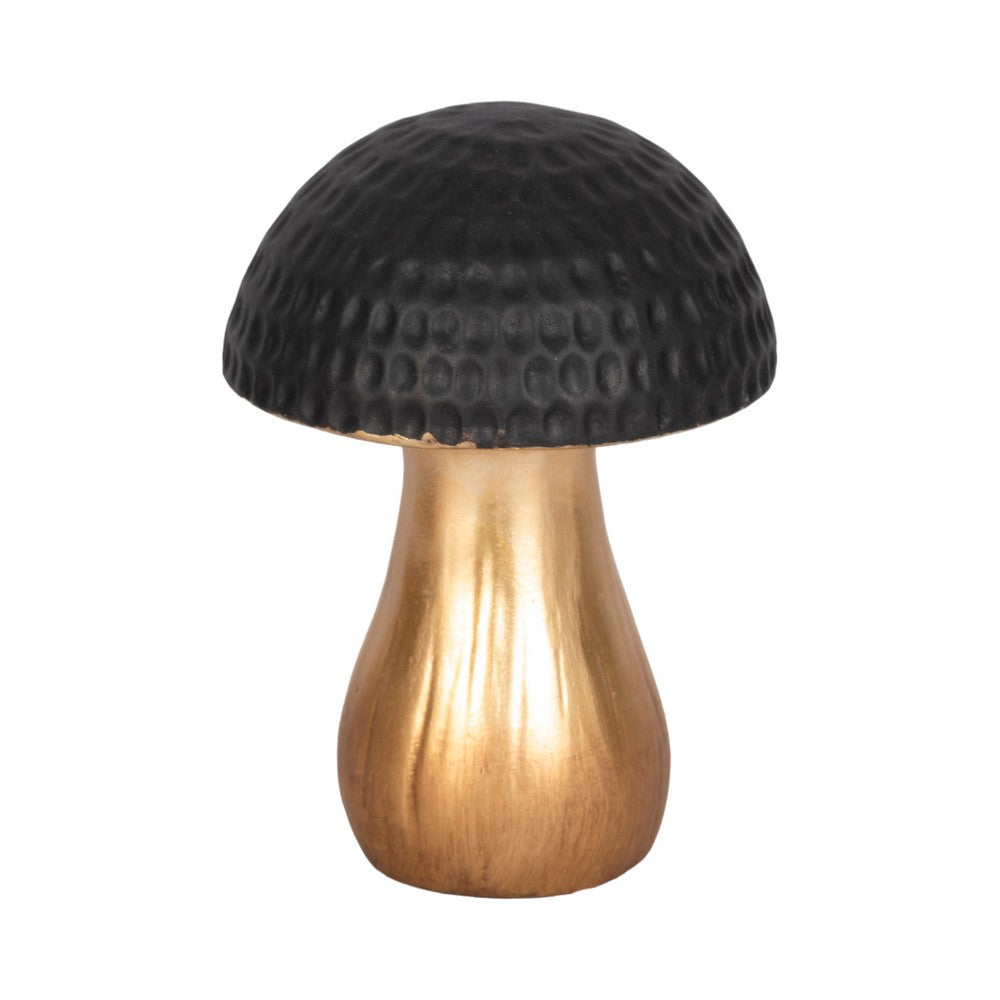 Tabletop Decor | 7" Ceramic Mushroom Figurine | Hammered Top | Gold Stalk