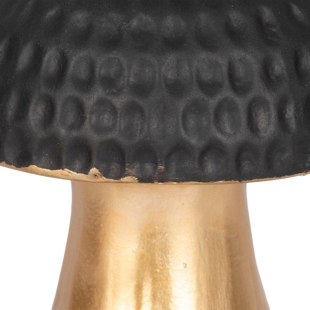 Tabletop Decor | 7" Ceramic Mushroom Figurine | Hammered Top | Gold Stalk