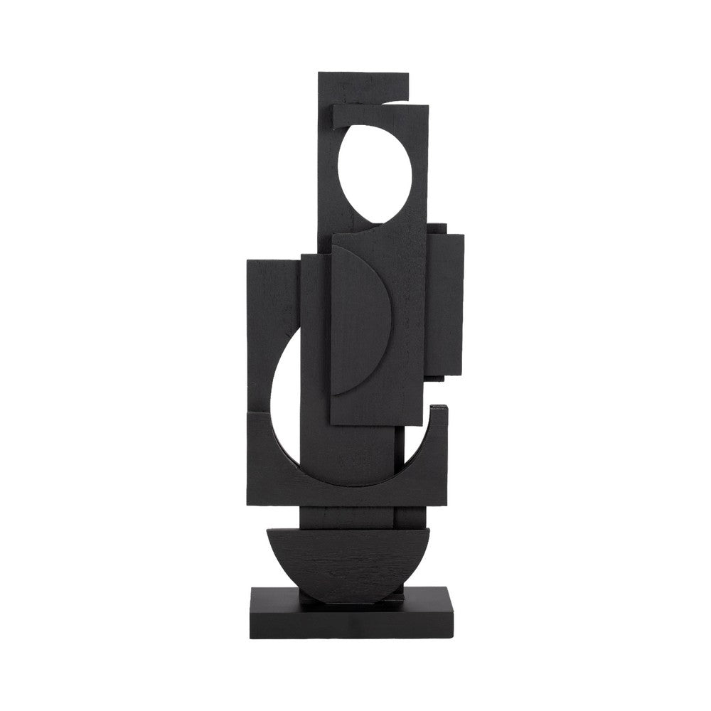 Modern Geometric Stacked Sculptural Decor | 24" | Black Fir Wood