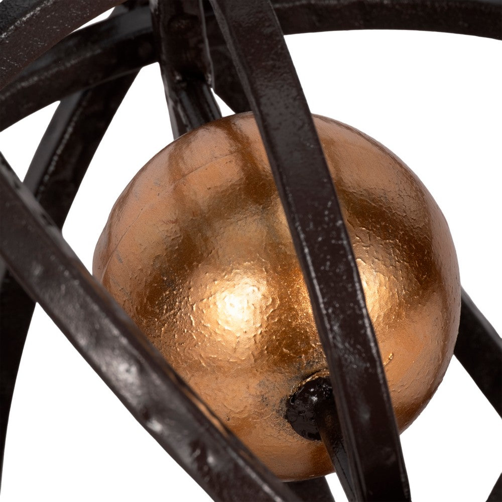 Inez Armillary Orb | Geometric Design | 10" Black Metal Rings | Gold Iron