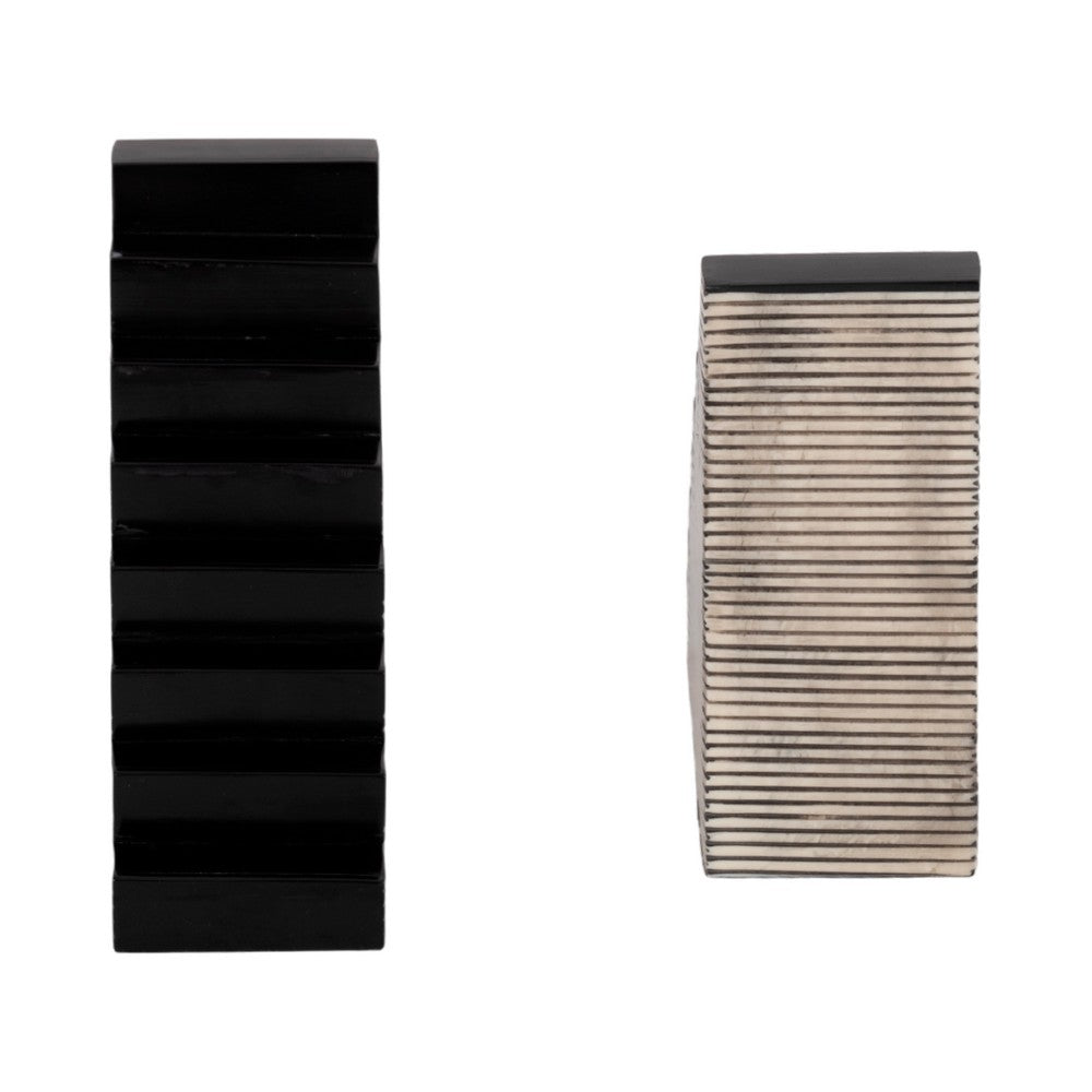 Striped Bookend Set of 2 | Geometric Stair Steps | 6" Black & White