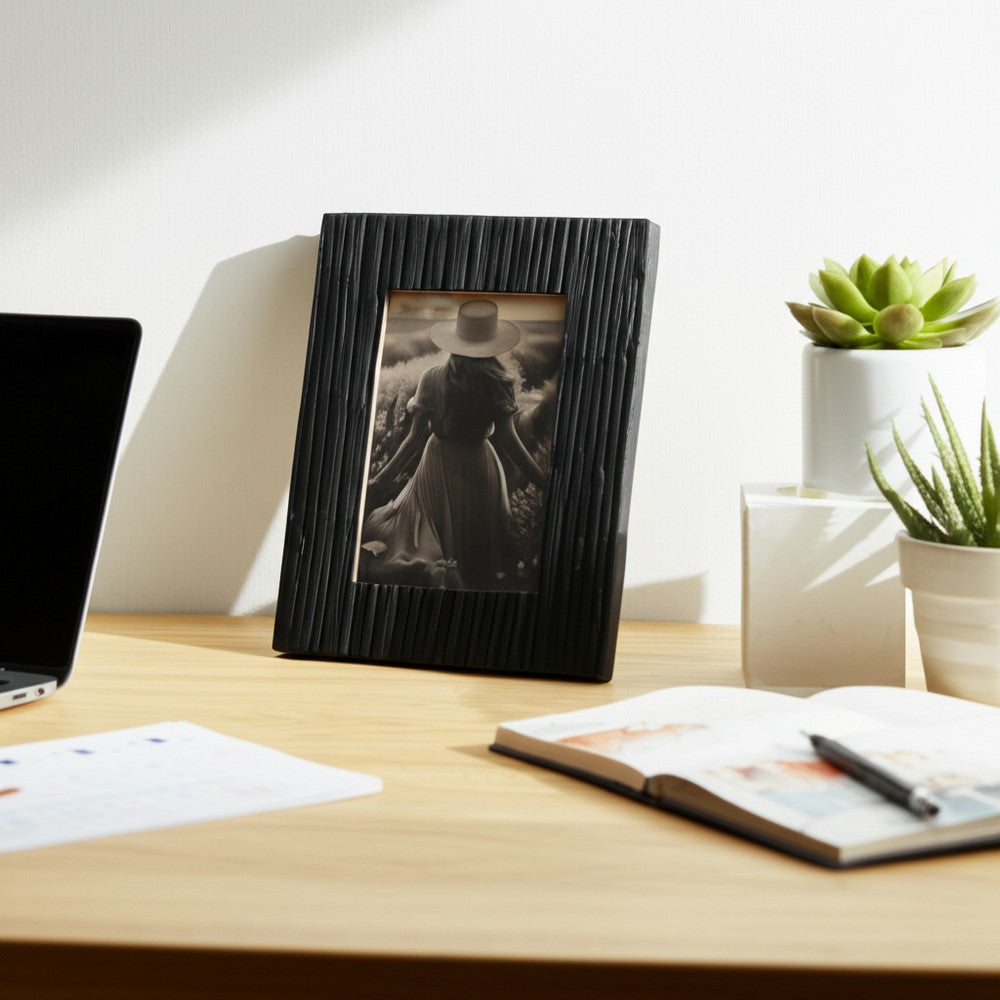 Edwin 4x6 Rectangular Photo Frame | Natural Textured Black Resin 9"