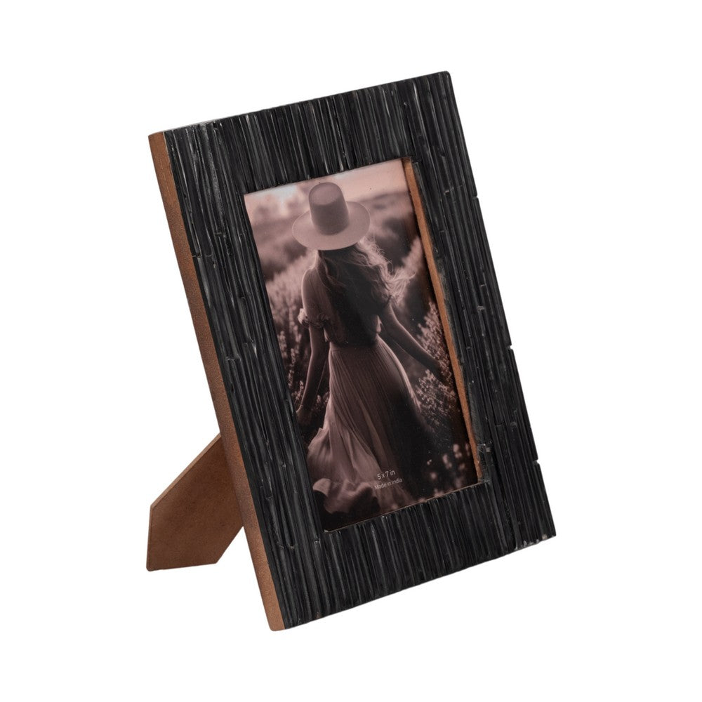 Edwin 5x7 Portrait Photo Frame | Unique Jagged Textured Design Black Resin