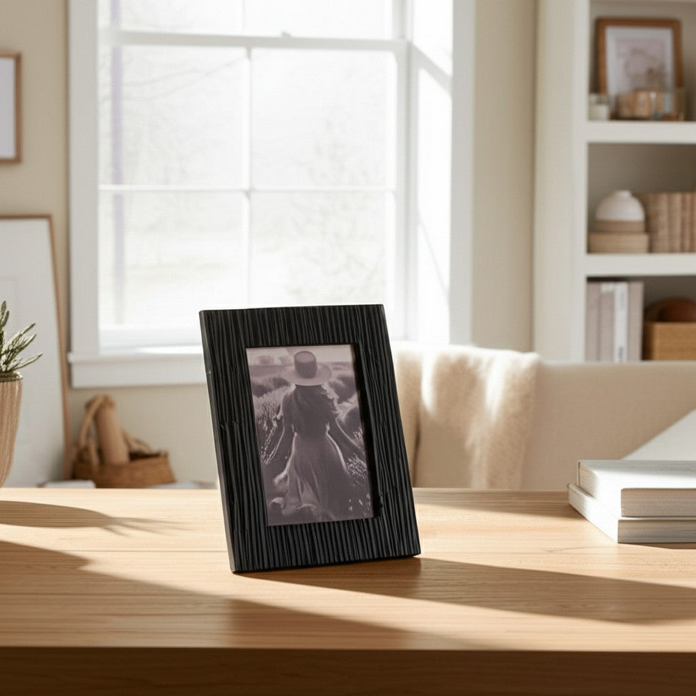 Edwin 5x7 Portrait Photo Frame | Unique Jagged Textured Design Black Resin