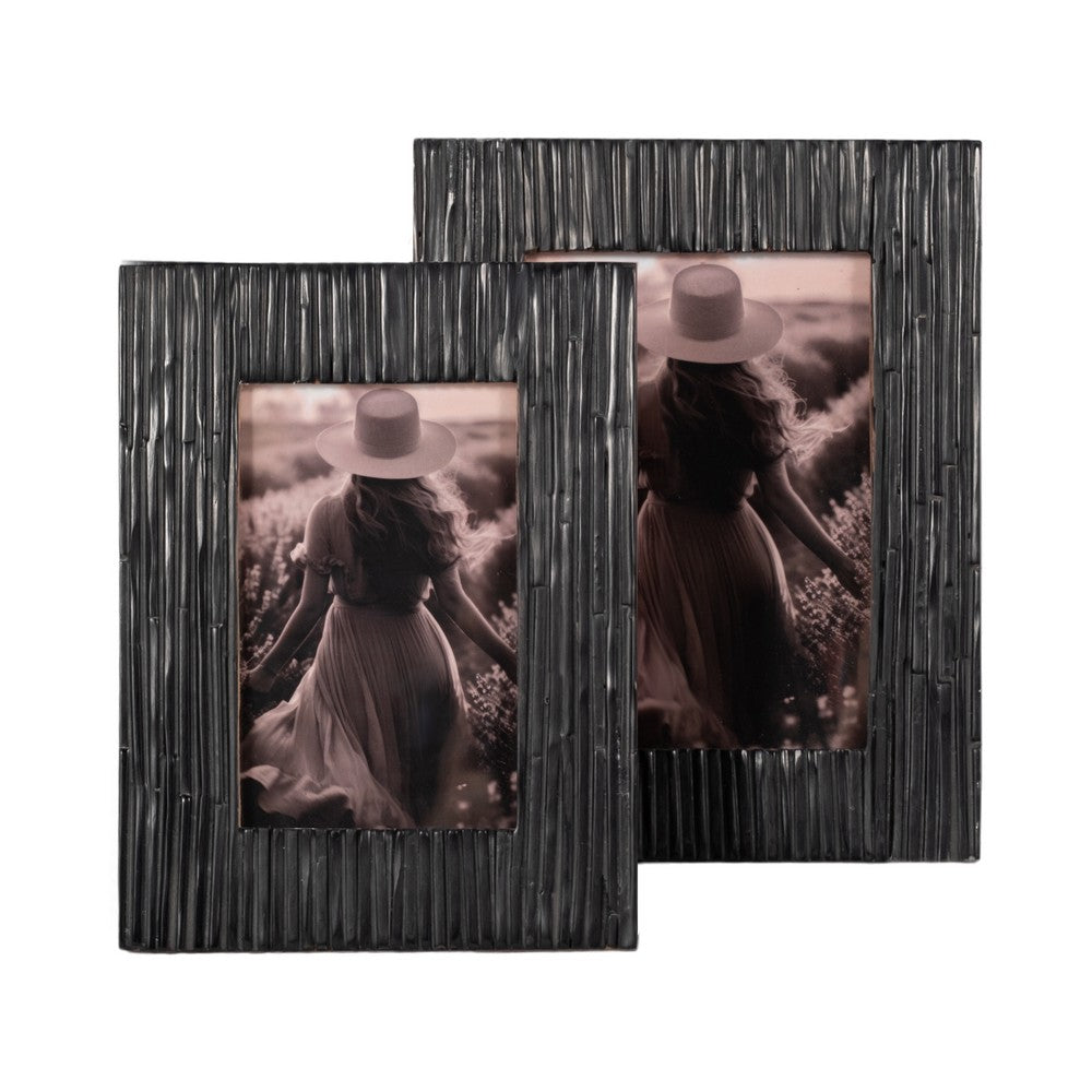 Edwin 5x7 Portrait Photo Frame | Unique Jagged Textured Design Black Resin