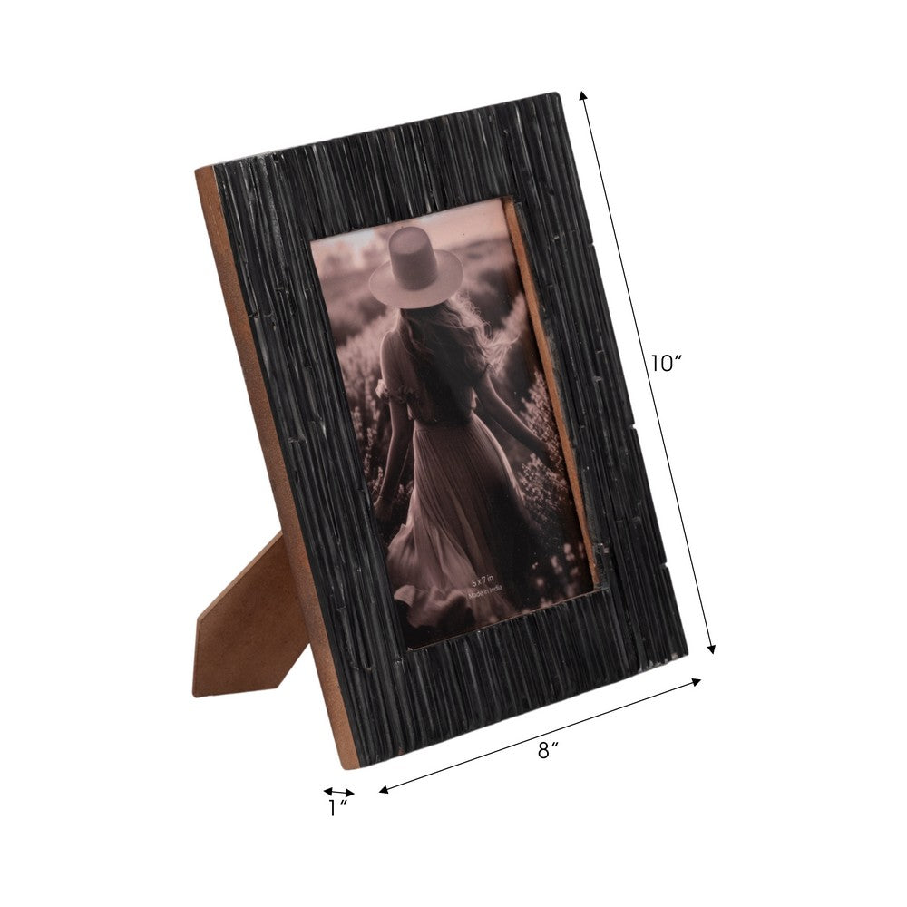 Edwin 5x7 Portrait Photo Frame | Unique Jagged Textured Design Black Resin