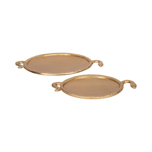 Decorative Sculptural Trays Set of 2 | Gold Faux Snake Edges 15 & 19" Oval