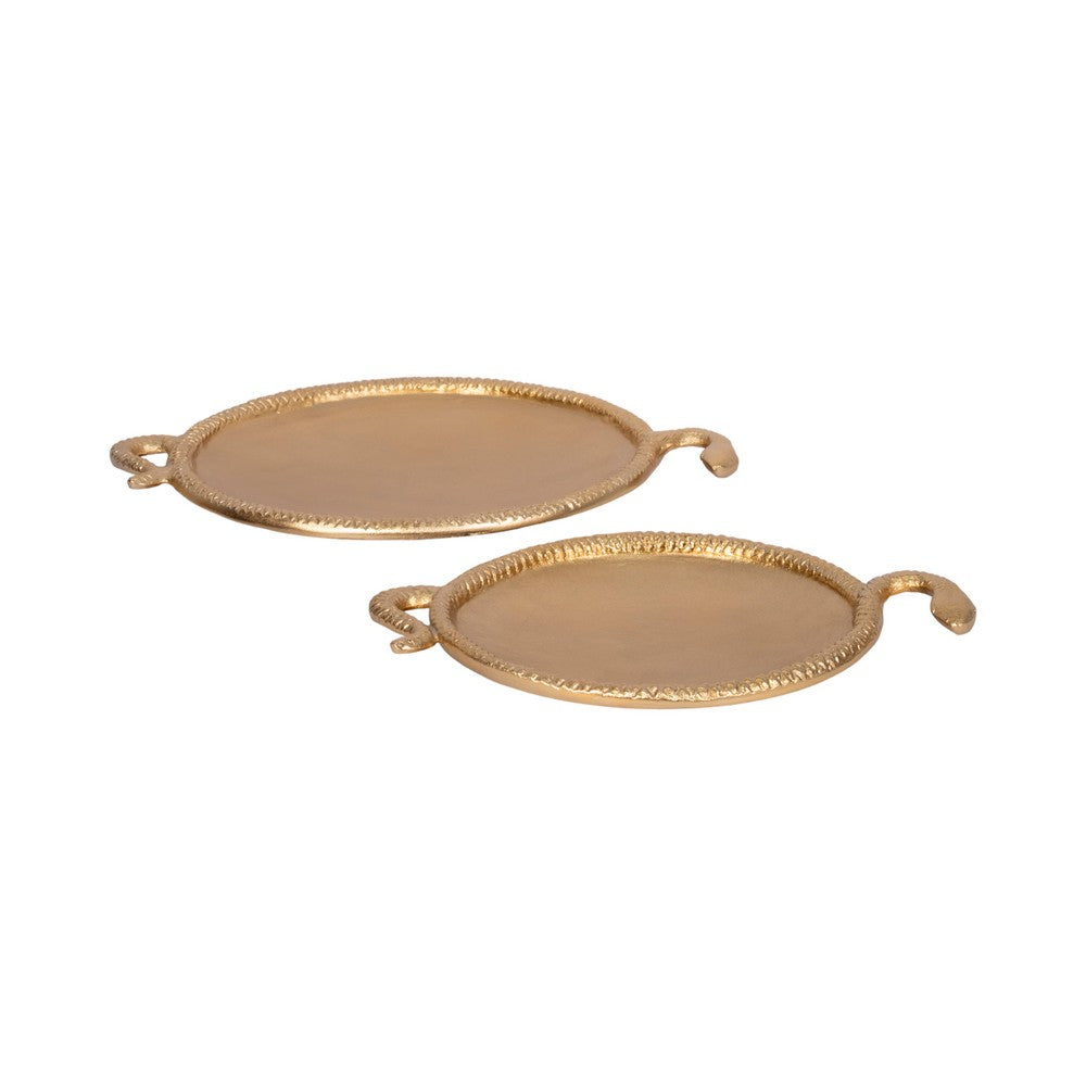 Decorative Sculptural Trays Set of 2 | Gold Faux Snake Edges 15 & 19" Oval