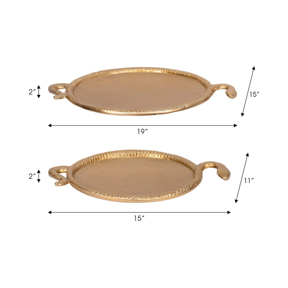 Decorative Sculptural Trays Set of 2 | Gold Faux Snake Edges 15 & 19" Oval