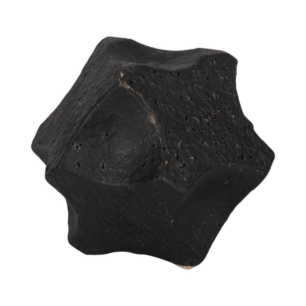 Zory Decorative Geometric Orb | Faceted Curves | Black Textured Ceramic 6"
