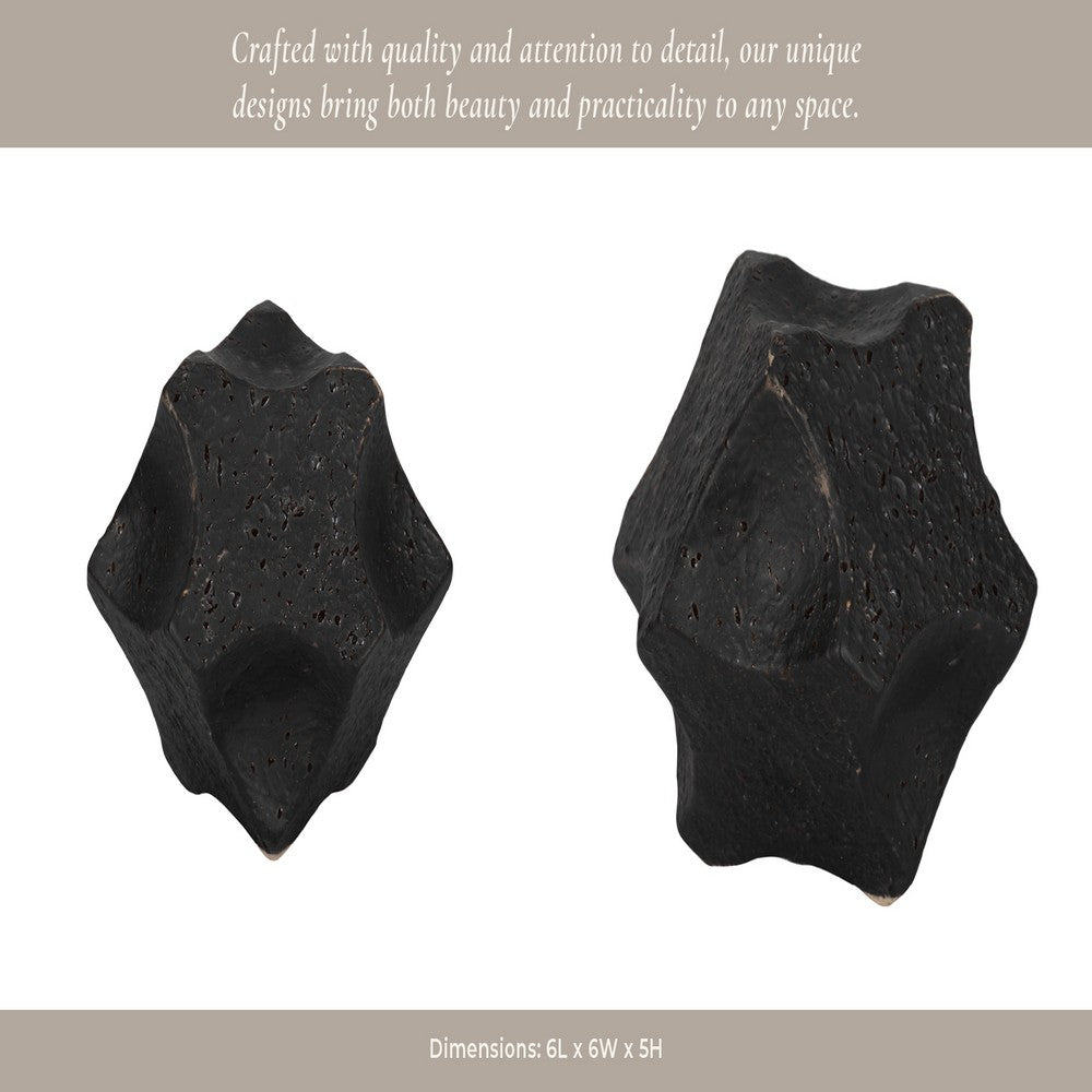 Zory Decorative Geometric Orb | Faceted Curves | Black Textured Ceramic 6"