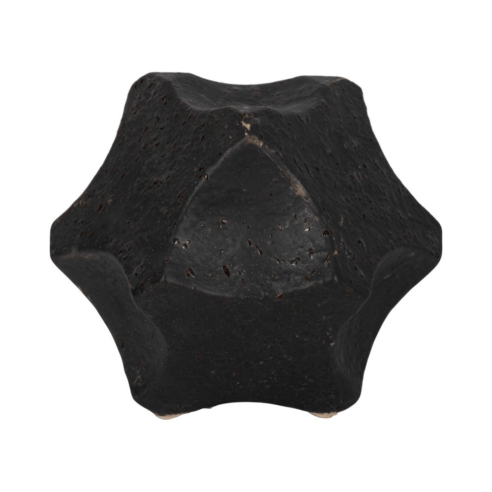 Zory Decorative Geometric Orb | Faceted Curves | Black Textured Ceramic 6"