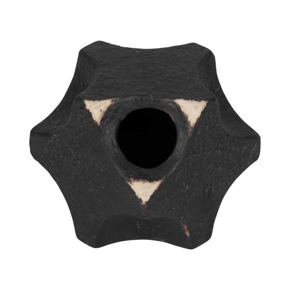 Zory Decorative Geometric Orb | Faceted Curves | Black Textured Ceramic 6"