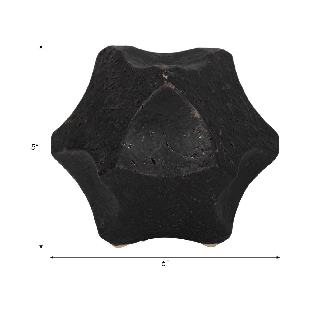 Zory Decorative Geometric Orb | Faceted Curves | Black Textured Ceramic 6"