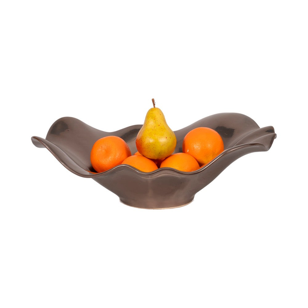 Cruz Large Decorative Bowl | Wavy Ruffled Edge | Bronze Ceramic 18"