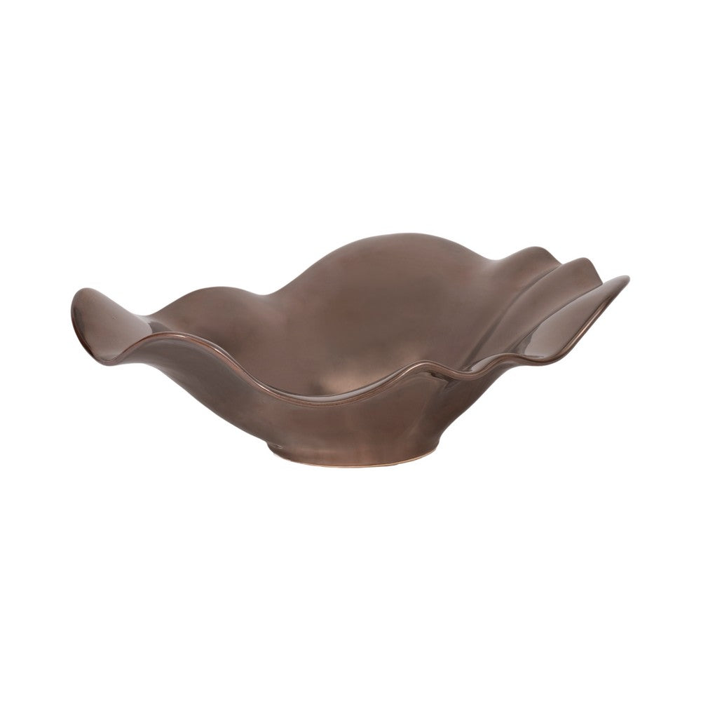 Cruz Large Decorative Bowl | Wavy Ruffled Edge | Bronze Ceramic 18"