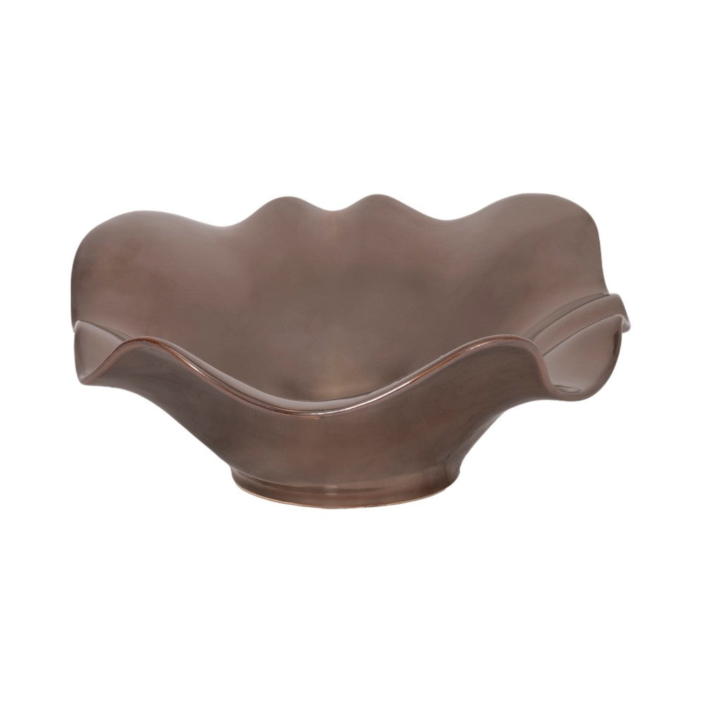 Cruz Large Decorative Bowl | Wavy Ruffled Edge | Bronze Ceramic 18"