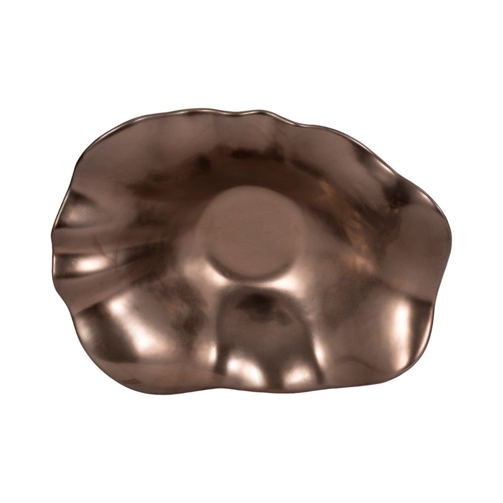 Cruz Large Decorative Bowl | Wavy Ruffled Edge | Bronze Ceramic 18"