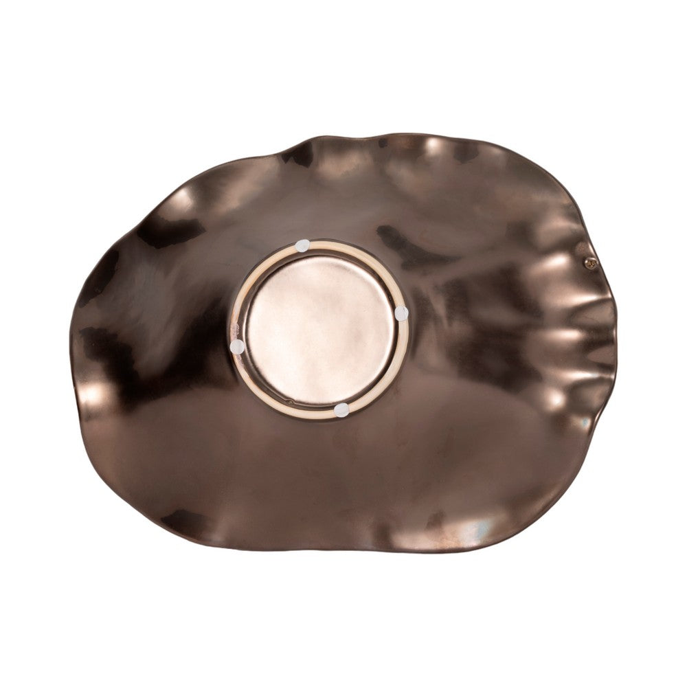 Cruz Large Decorative Bowl | Wavy Ruffled Edge | Bronze Ceramic 18"