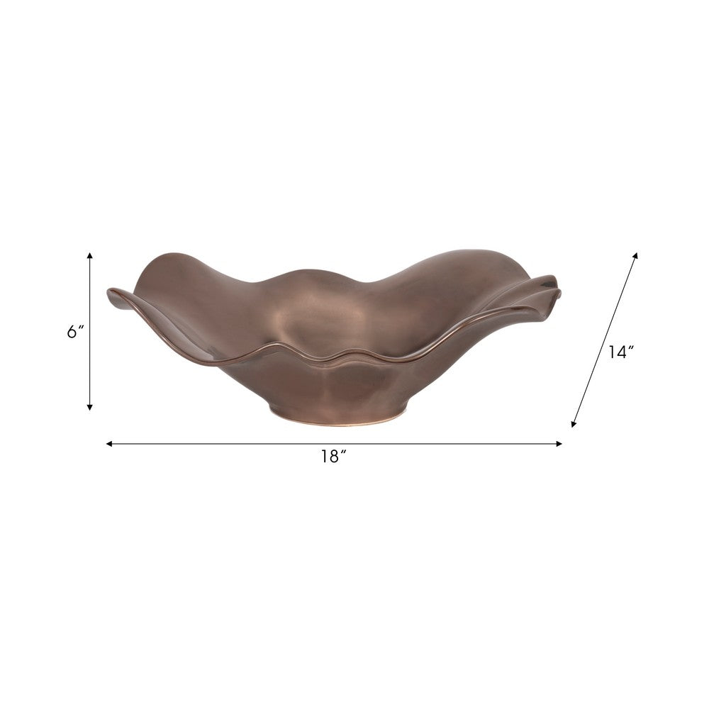 Cruz Large Decorative Bowl | Wavy Ruffled Edge | Bronze Ceramic 18"