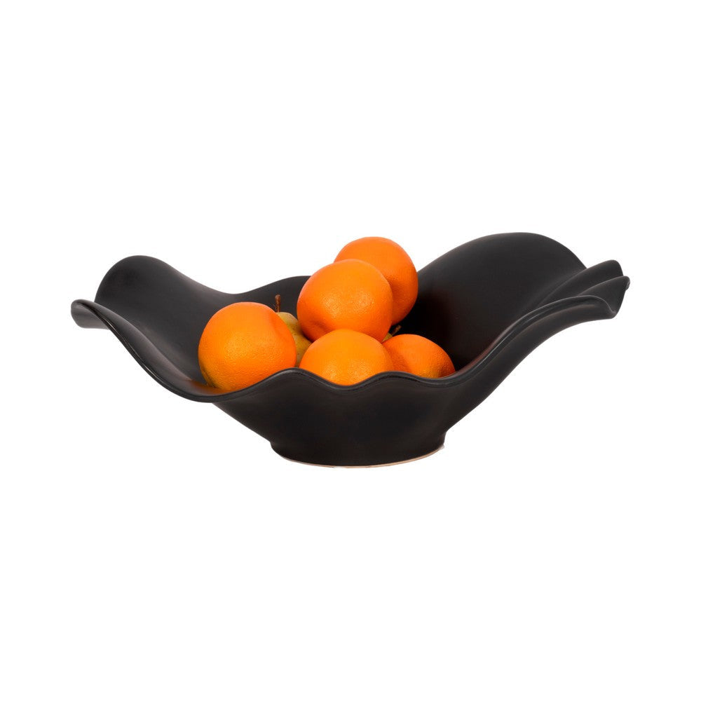 Decorative Bowl Table Accessory | Ruffled Edge | Matte Black Ceramic SBH-20644-02
