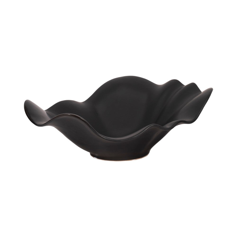 Decorative Bowl Table Accessory | Ruffled Edge | Matte Black Ceramic