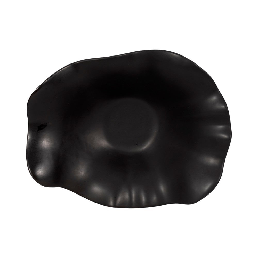Decorative Bowl Table Accessory | Ruffled Edge | Matte Black Ceramic