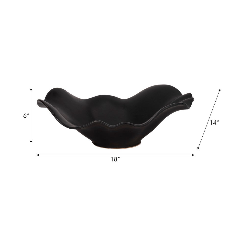 Decorative Bowl Table Accessory | Ruffled Edge | Matte Black Ceramic