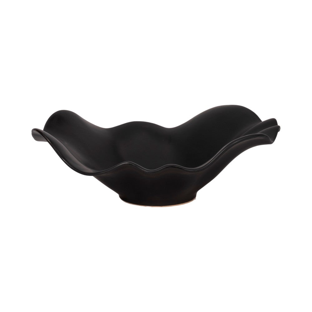 Decorative Bowl Table Accessory | Ruffled Edge | Matte Black Ceramic