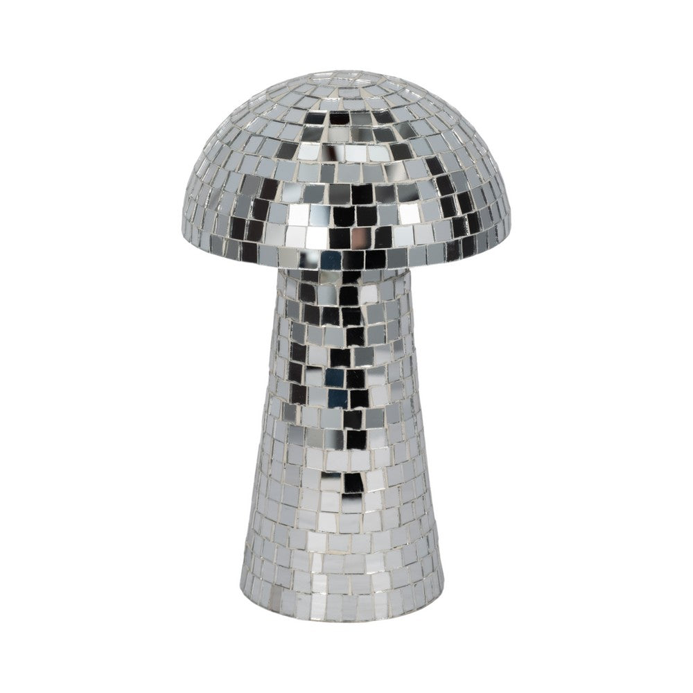 Mosaic Mushroom Tabletop Decor | 10" Silver Mirrored Disco Design