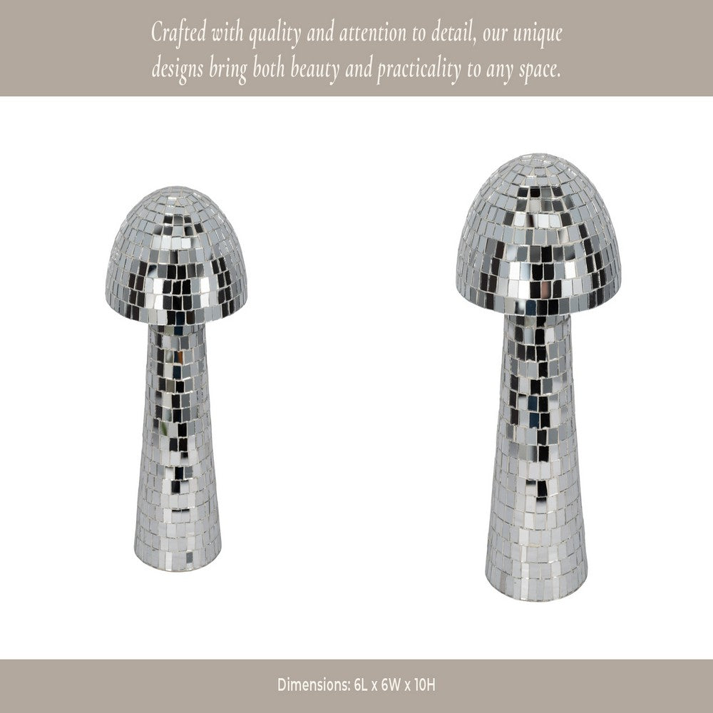 Mosaic Mushroom Tabletop Decor | 10" Silver Mirrored Disco Design