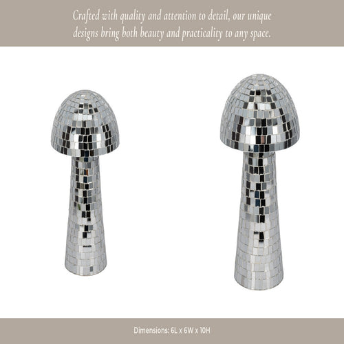 Mosaic Mushroom Tabletop Decor | 10" Silver Mirrored Disco Design