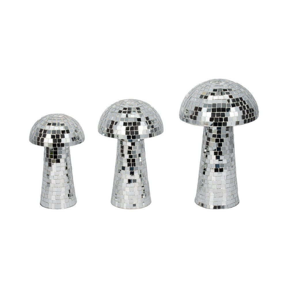 Mosaic Mushroom Tabletop Decor | 10" Silver Mirrored Disco Design