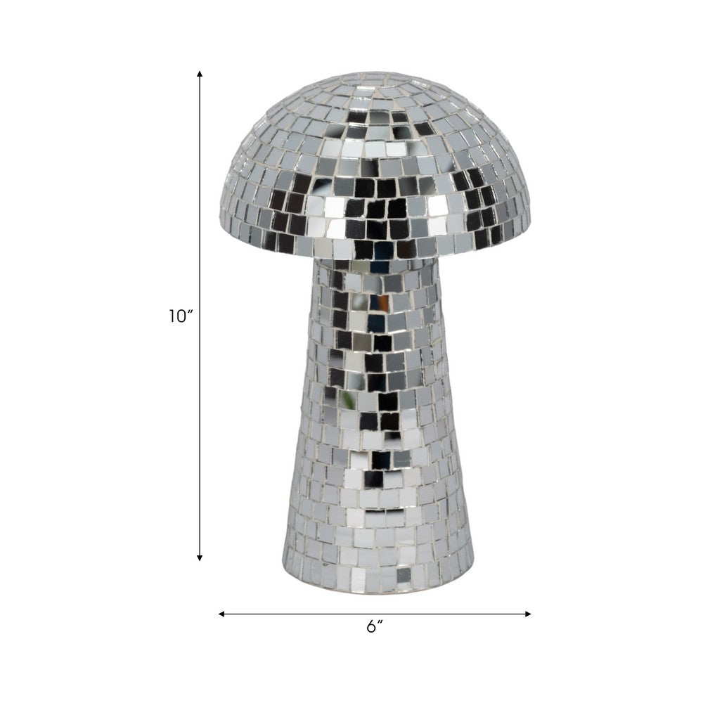 Mosaic Mushroom Tabletop Decor | 10" Silver Mirrored Disco Design