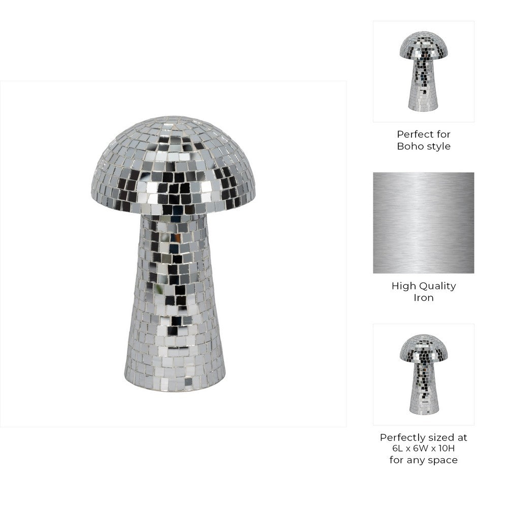 Mosaic Mushroom Tabletop Decor | 10" Silver Mirrored Disco Design