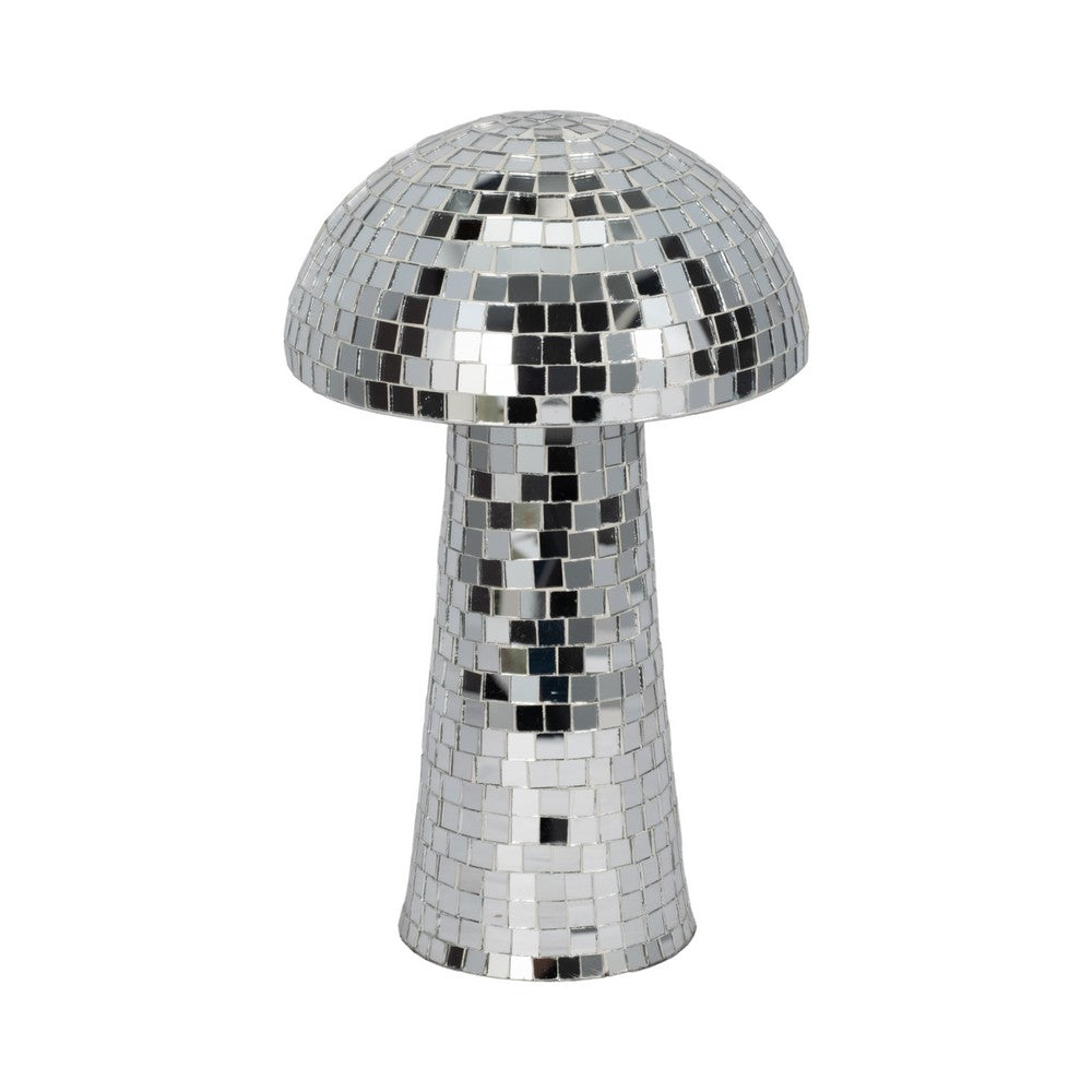 Tabletop Decor | Mosaic Mushroom Mirror Glass Tiles | Silver Metal Finish