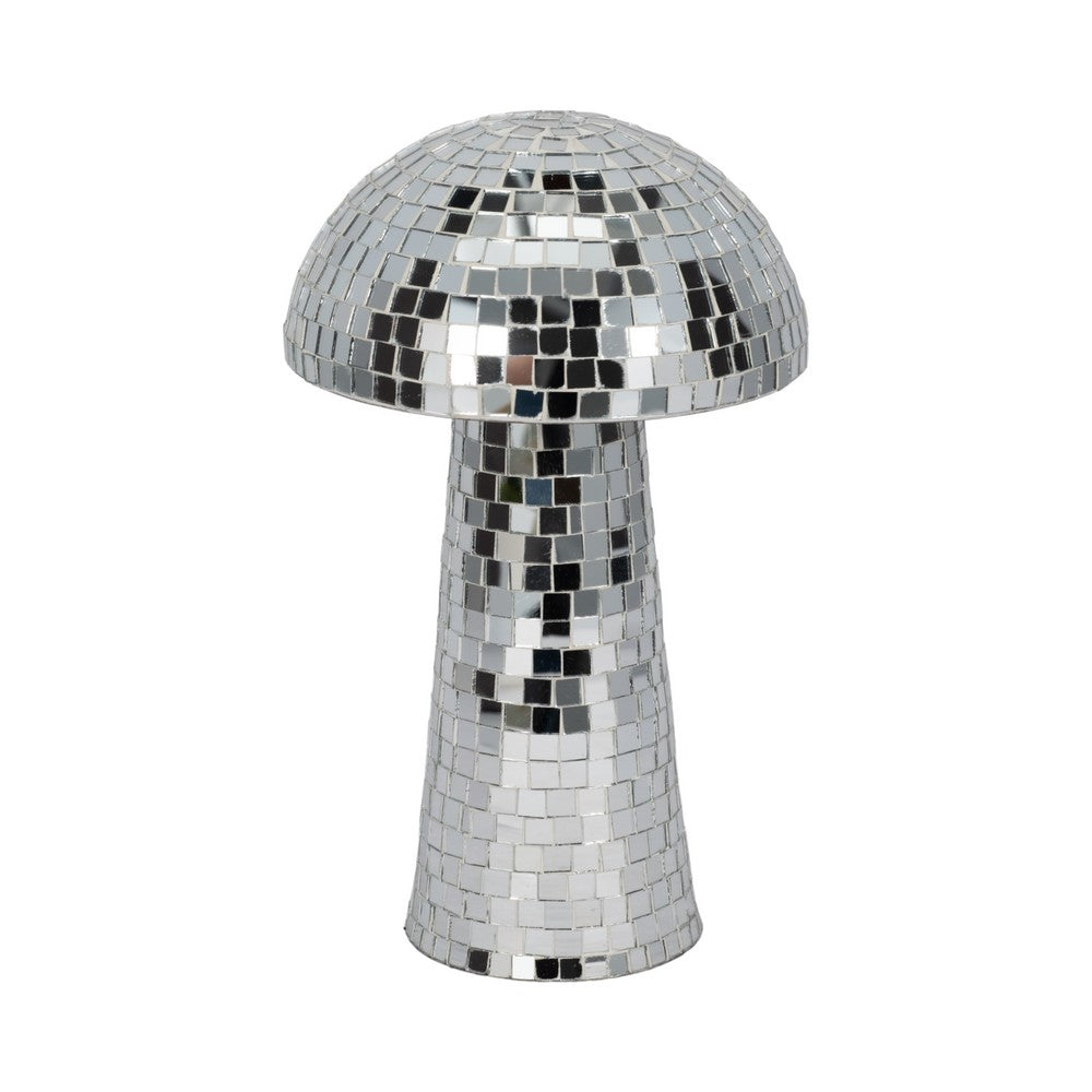 Tabletop Decor | Mosaic Mushroom Mirror Glass Tiles | Silver Metal Finish
