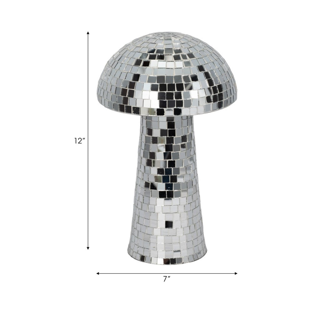 Tabletop Decor | Mosaic Mushroom Mirror Glass Tiles | Silver Metal Finish