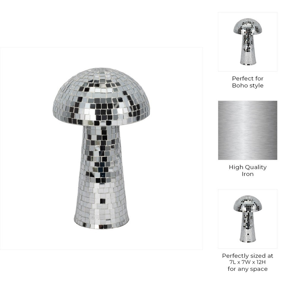 Tabletop Decor | Mosaic Mushroom Mirror Glass Tiles | Silver Metal Finish