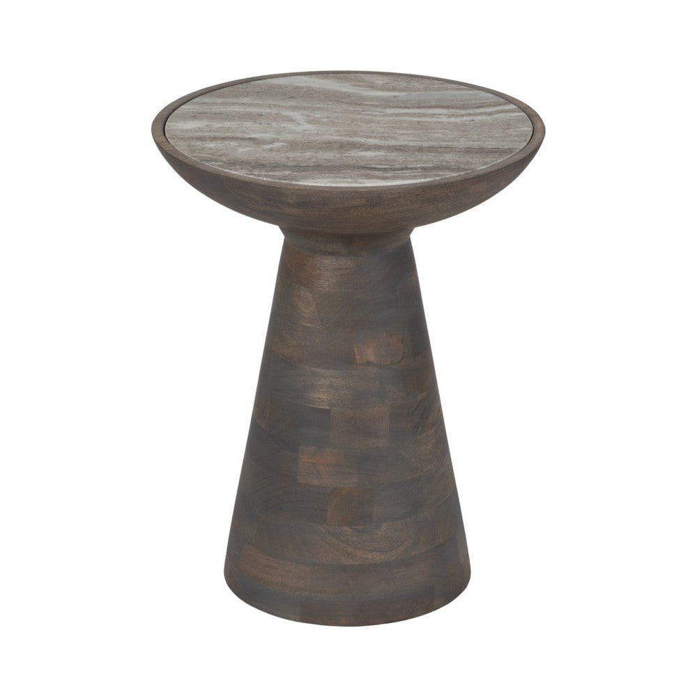 Accent Table | 16" Round Bhainslana Marble Top | Gray Pedestal Base